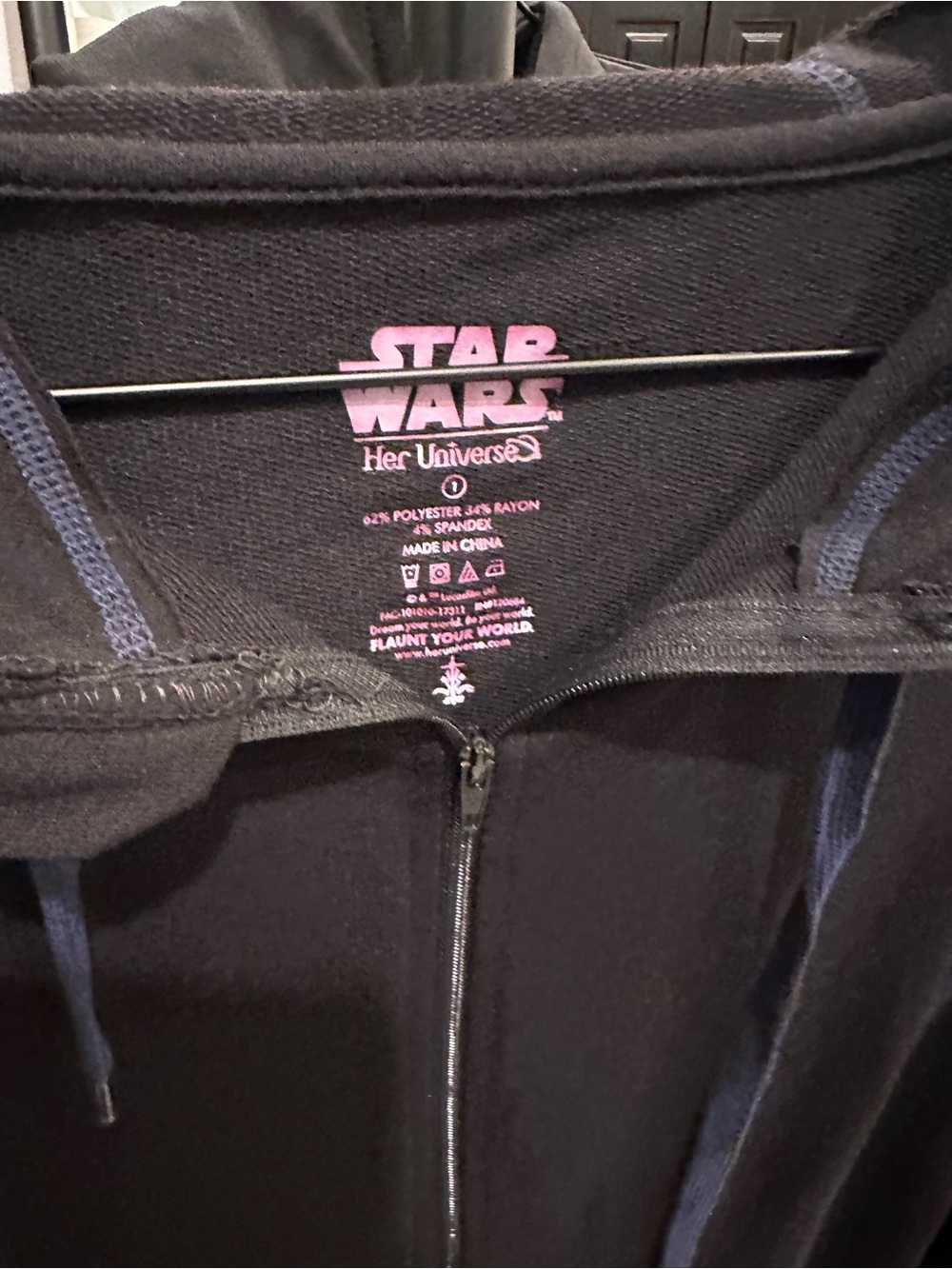 Her Universe Black Zip-Up Hoodie with Star Wars branding
